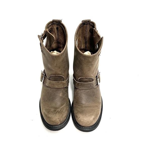 Vintage Y2K women’s tan nubuck leather dual buckle engineer boots - Picture 4 of 9